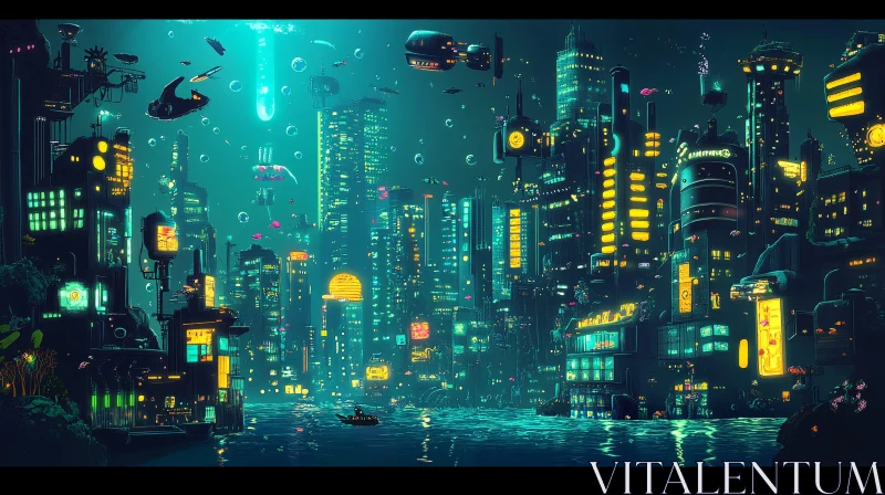 AI ART Cyberpunk Urban Night Scene in a Futuristic City