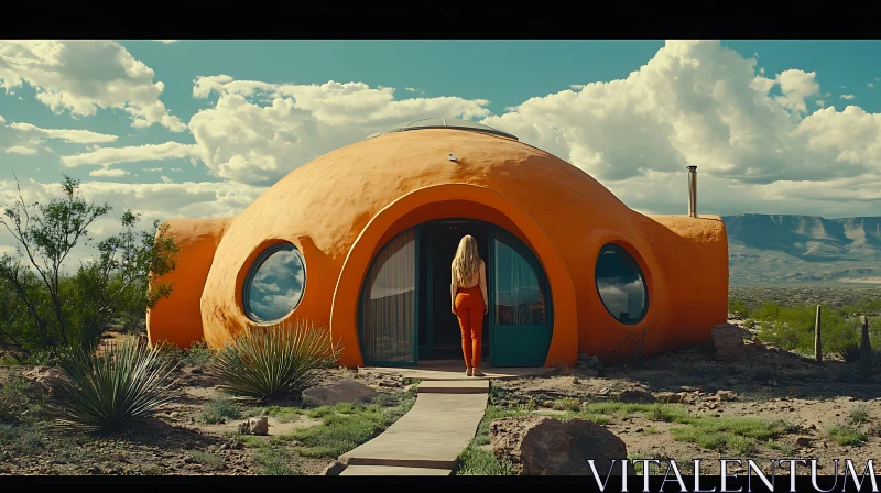 AI ART Modern Orange Dome House in the Desert