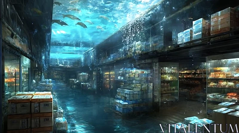 Ethereal Underwater Store with Swimming Fish AI Image