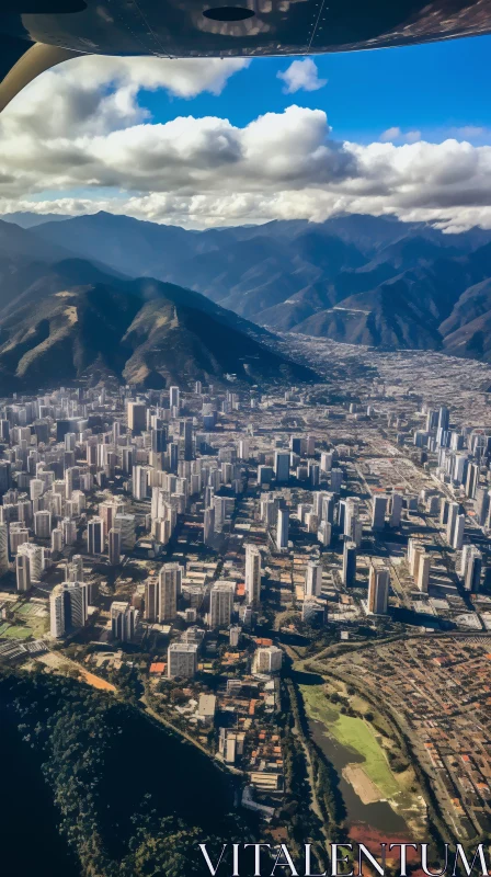 AI ART Aerial Photography of a City by Mountains