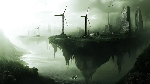 Eerie Floating Islands and Wind Turbines