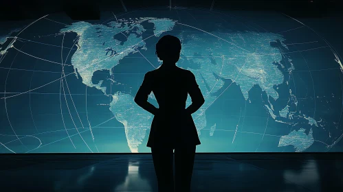 Person's Silhouette with Illuminated World Map