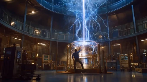 Futuristic Lightning Experiment in High-tech Lab