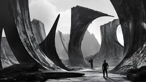 Futuristic Abstract Landscape with Towering Monoliths