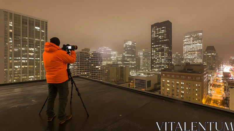 Nighttime City Photography from a Rooftop AI Image