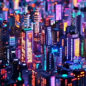 Urban Night Scene with Vibrant Neon Light