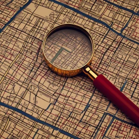 Vintage Magnifying Glass on Detailed Map