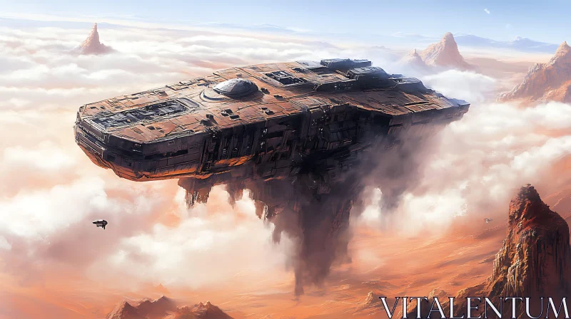 AI ART Spaceship in Desert Clouds