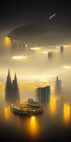 Foggy Nightscape of a Modern Urban City