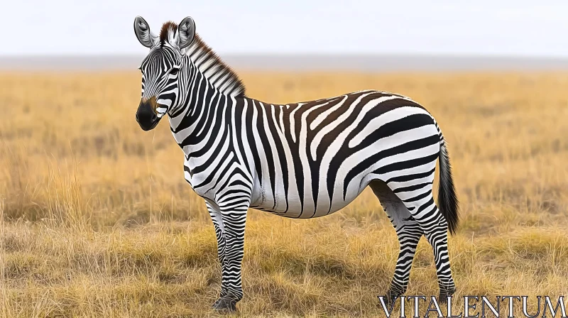 Zebra Grazing in the Grassland AI Image