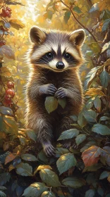 Adorable Raccoon Amidst Leaves