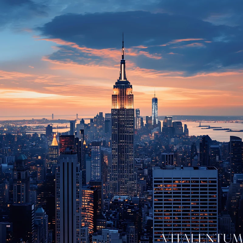 Urban Sunset Over City Skyline AI Image