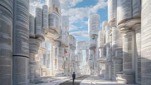 Towering Book Columns in Surreal Architecture