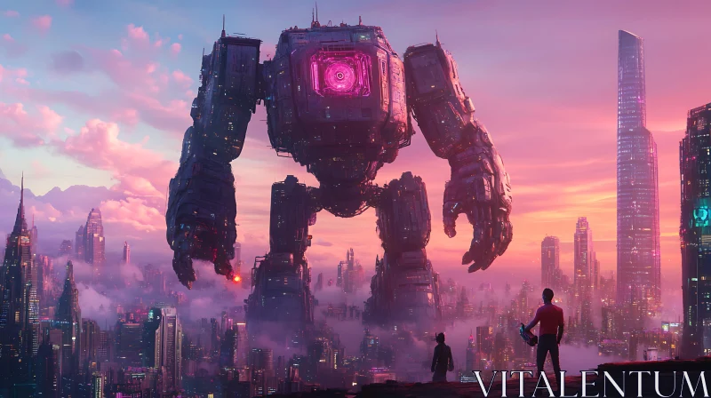 AI ART Giant Robot Overlook at Sunset