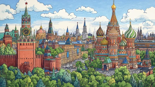 Illustration of Moscow Kremlin and St. Basil's Cathedral