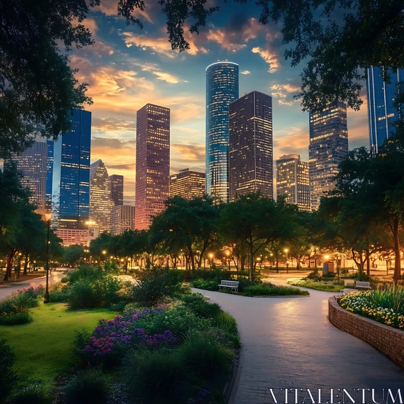 Urban Oasis: Park and Skyscrapers AI Image