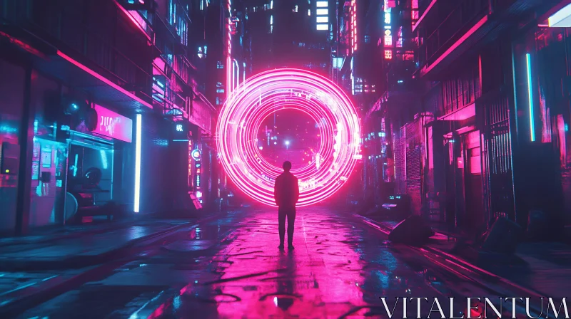 AI ART Person in Neon-Lit Futuristic Alleyway