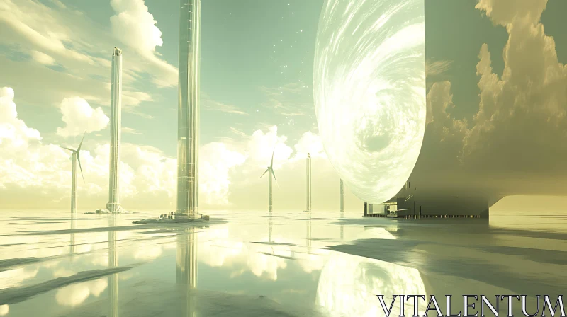 AI ART Surreal Futuristic World: Glass Towers and Light Vortex