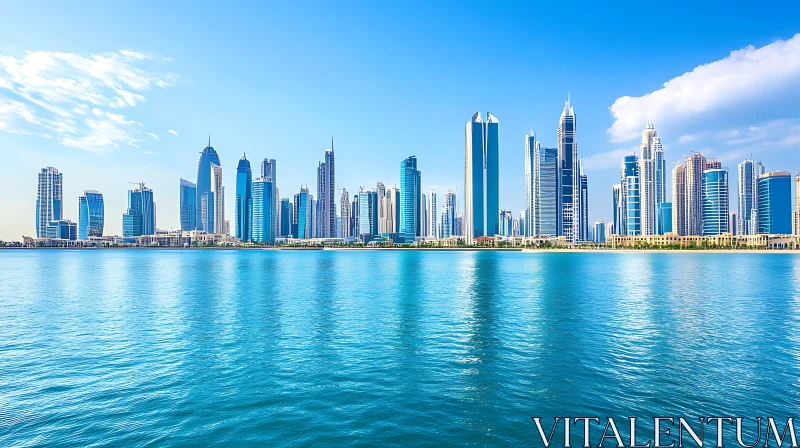 AI ART Panoramic City View with Skyscrapers and Calm Waters