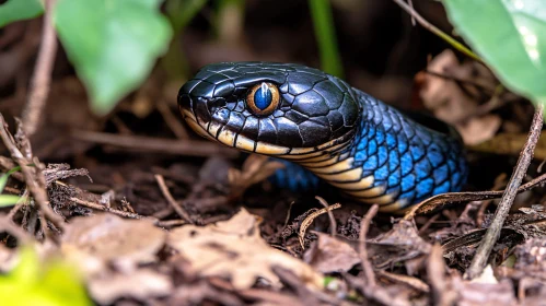 Blue Snake with Orange Eyes in Nature