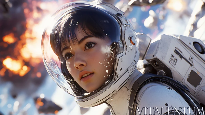 Close-Up of Female Astronaut in Space Suit AI Image