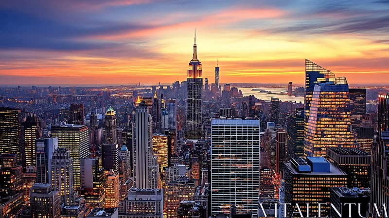 Urban Skyline at Dusk with Glowing Skyscrapers AI Image