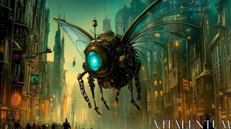 Hovering Robotic Insect in Neon City AI Image