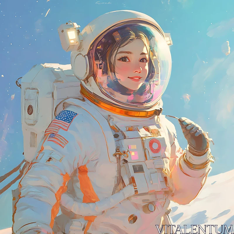 AI ART Female Astronaut in Space with Reflective Helmet