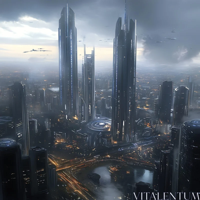 AI ART High-Tech Futuristic Urban Skyline