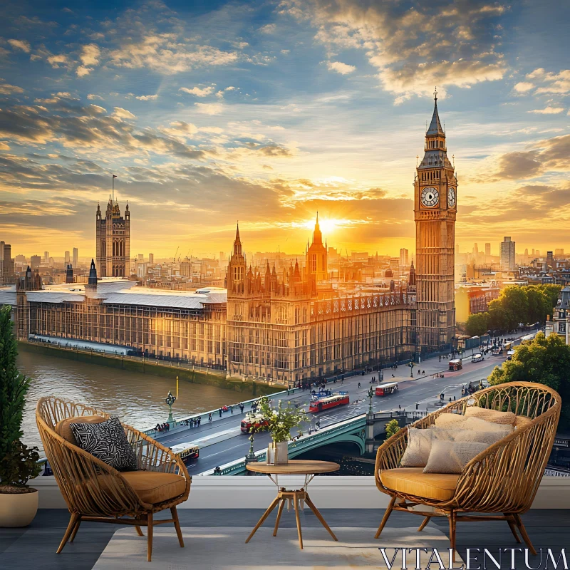 London's Iconic Sunset with Big Ben AI Image