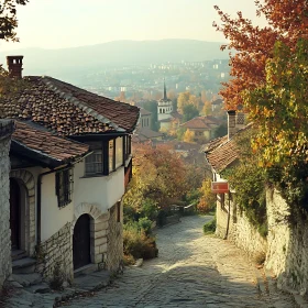 Historic Street Scene with Autumn Foliage