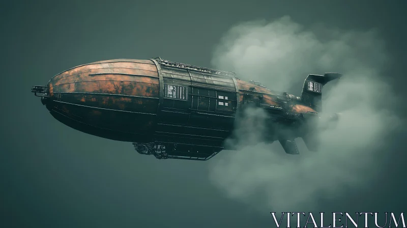 Steampunk Airship in Smoky Atmosphere AI Image