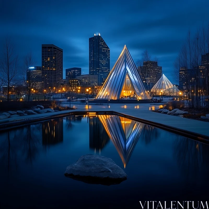 Illuminated Urban Architecture at Night AI Image