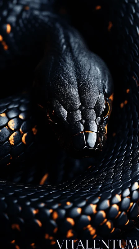 Snake Close-Up with Fiery Highlights AI Image