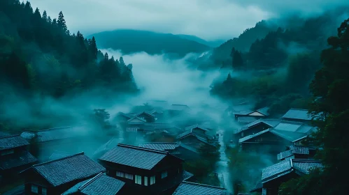 Enchanted Misty Village in the Mountains