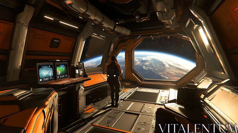 Spaceship Interior Overlooking Earth AI Image