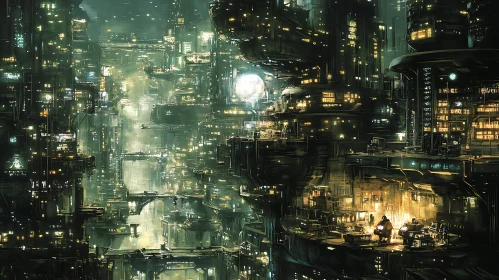 Nighttime Futuristic Urban Landscape