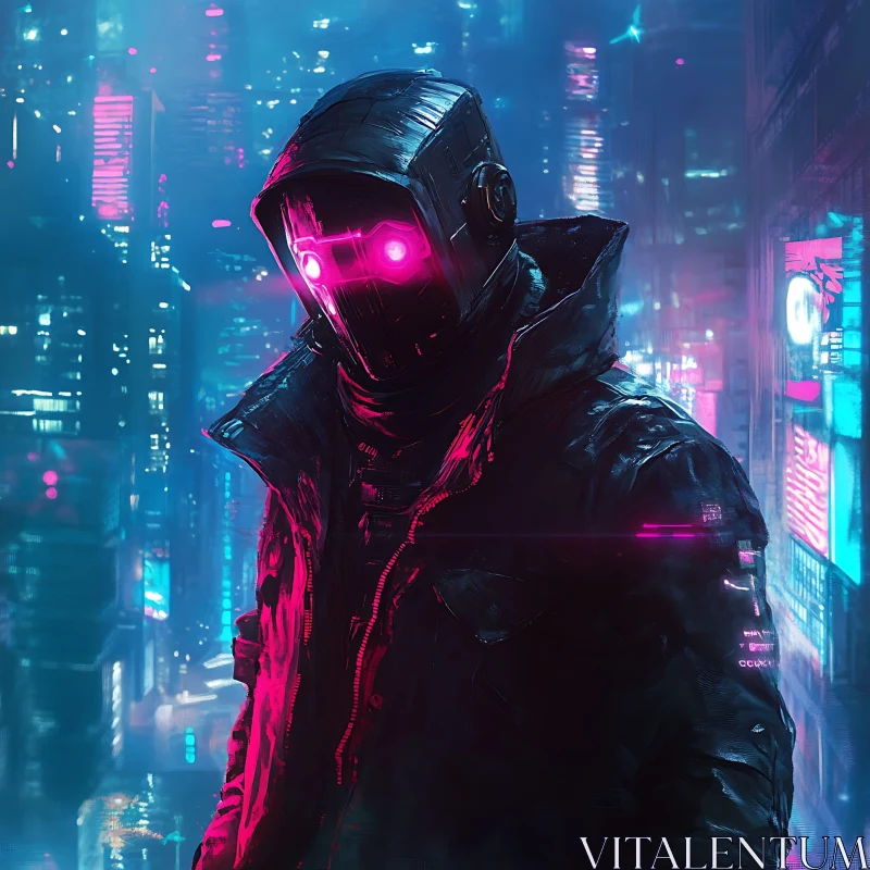 AI ART Cyberpunk Cityscape with Mysterious Figure