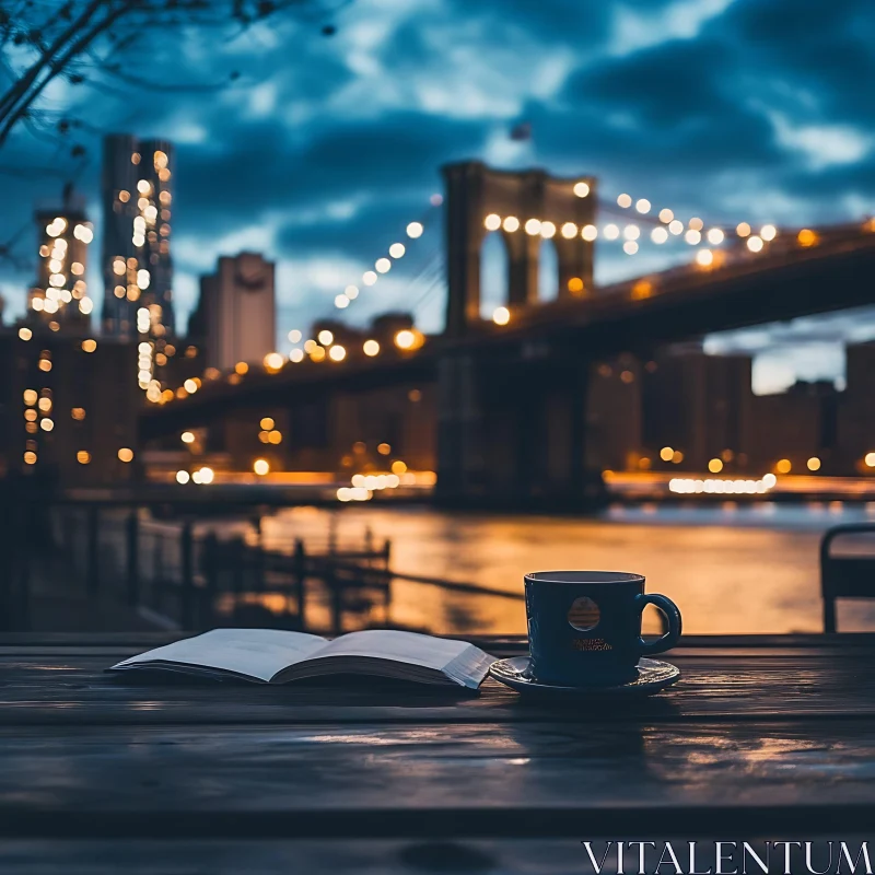 AI ART Urban Serenity with Coffee and Book at Night