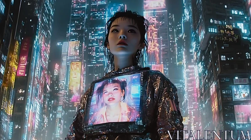 AI ART Cyberpunk Lady in High-Tech City