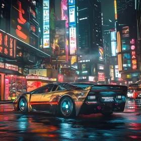 Cyberpunk City Scene with Modern Car