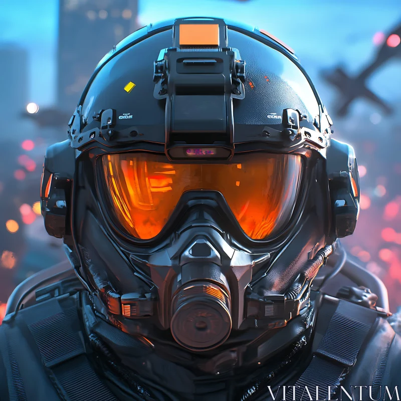 Cyber Soldier Helmet with Orange Visor AI Image