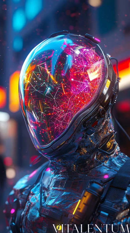 AI ART High-Tech Suit in Neon Urban Landscape