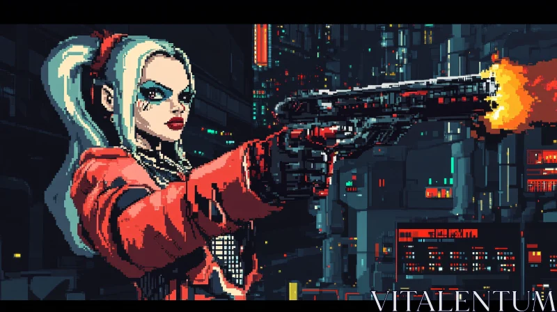 AI ART Pixel Art Cyberpunk Woman with Gun