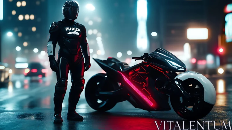 High-Tech Motorcycle and Rider at Night AI Image