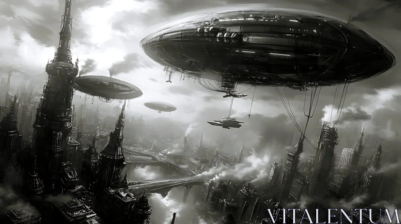 Dystopian Metropolis with Advanced Airships AI Image