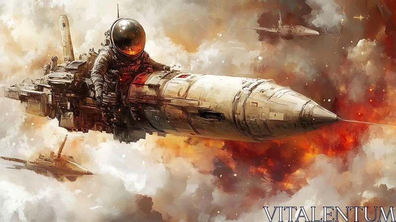 AI ART Futuristic Space Battle with Astronaut