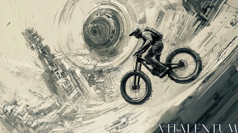 AI ART Monochrome Abstract Urban Cyclist