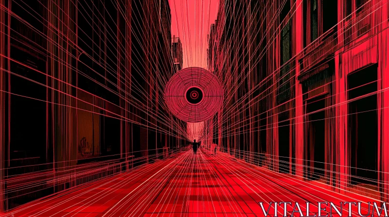 AI ART Abstract Geometric Red City Scene