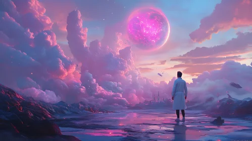 Fantasy Cloudscape with Large Pink Sphere